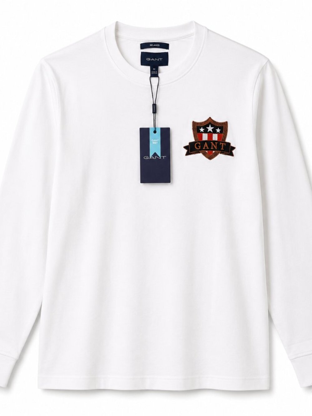 GANT Men’s White Long Sleeve Crest Logo Shirt Relaxed Fit NWT